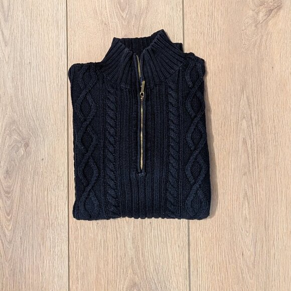 CHAPS 100% Cotton Cable Knit Half-Zip Sweater – Navy Blue (Women's M) - Picture 7 of 7